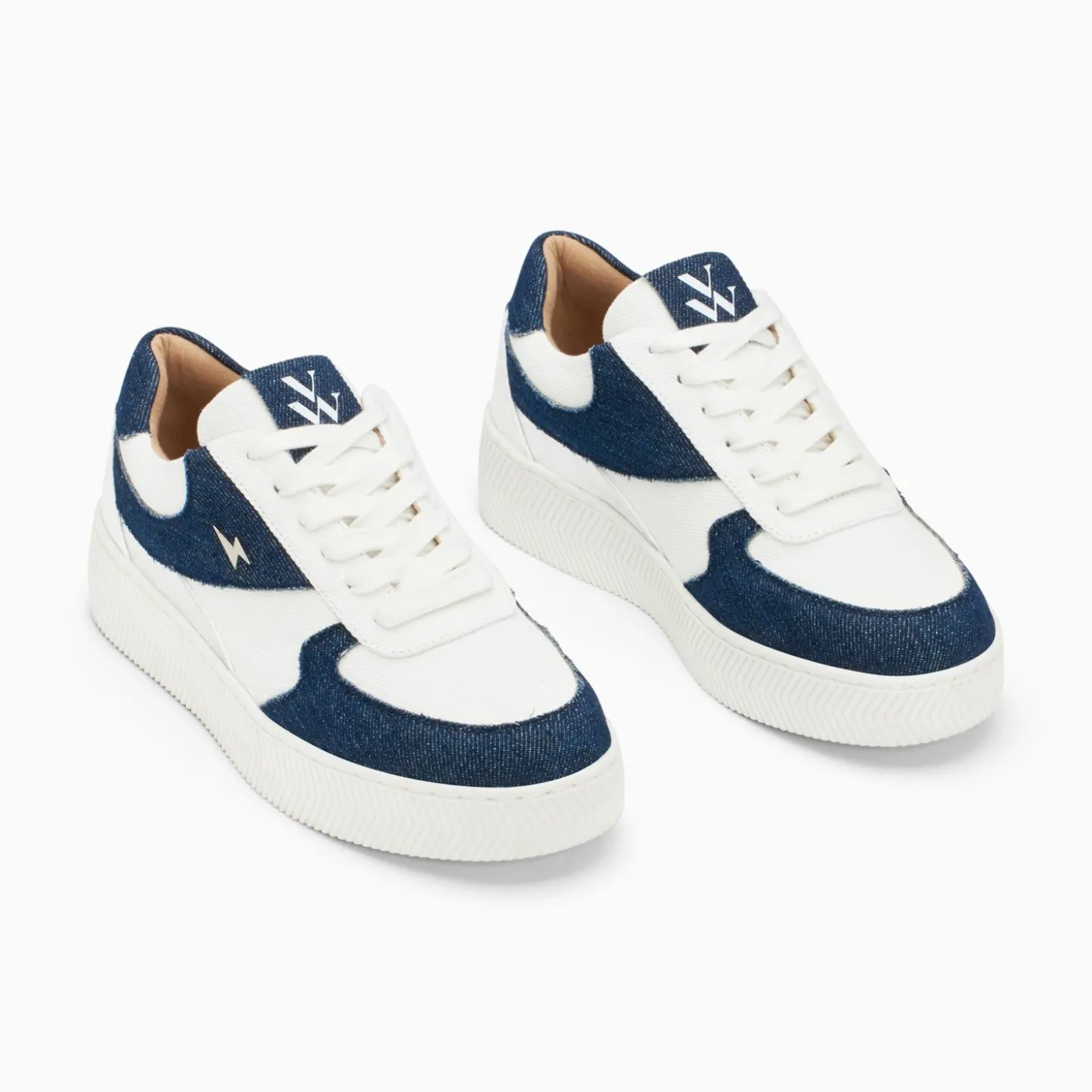 Baskets Theonie Blanc Et Denim A Lacets