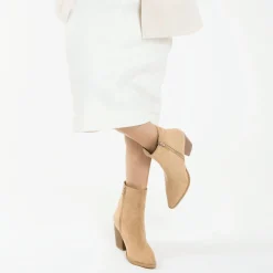 Bottines A Talon Julia En Suedine Beige