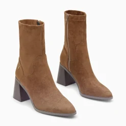 Bottines Chaussettes Alizee Marron A Talon Trapeze