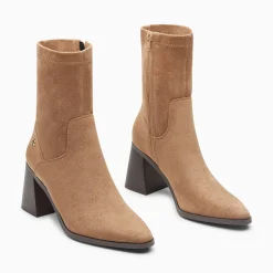 Bottines Chaussettes Alizee Beiges A Talon Trapeze