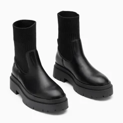 Bottines Chaussettes Elisa Noires A Plateforme Crantee