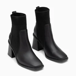 Bottines Chaussettes Jinger Noires A Talon Trapeze