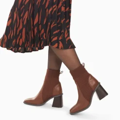 Bottines Chaussettes Jinger Marron A Talon Trapeze