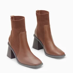 Bottines Chaussettes Jinger Marron A Talon Trapeze