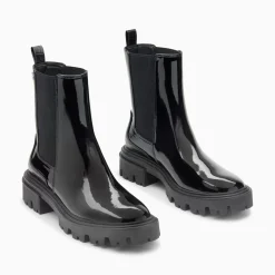 Bottines Chelsea Pamela Noires Vernies A Semelle Crantee