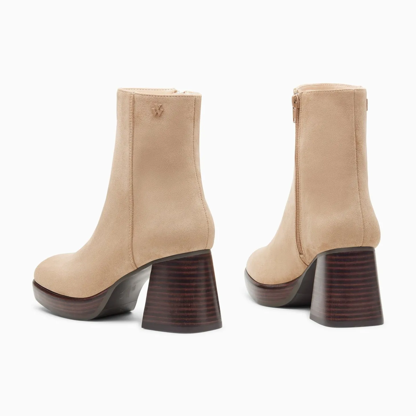 Bottines Marina Beiges A Plateforme Et Talon Bois
