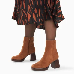 Bottines Marina Camel A Plateforme Et Talon Bois