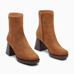 Bottines Marina Camel A Plateforme Et Talon Bois