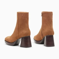 Bottines Marina Camel A Plateforme Et Talon Bois