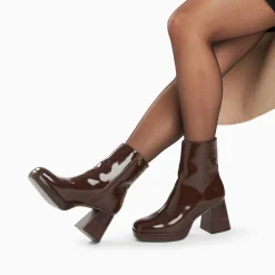 Bottines Marina Marron A Plateforme Et Talon Bois