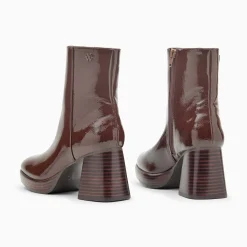 Bottines Marina Marron A Plateforme Et Talon Bois