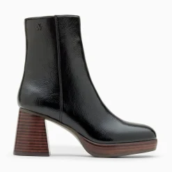 Bottines Marina Noires A Plateforme Et Talon Bois