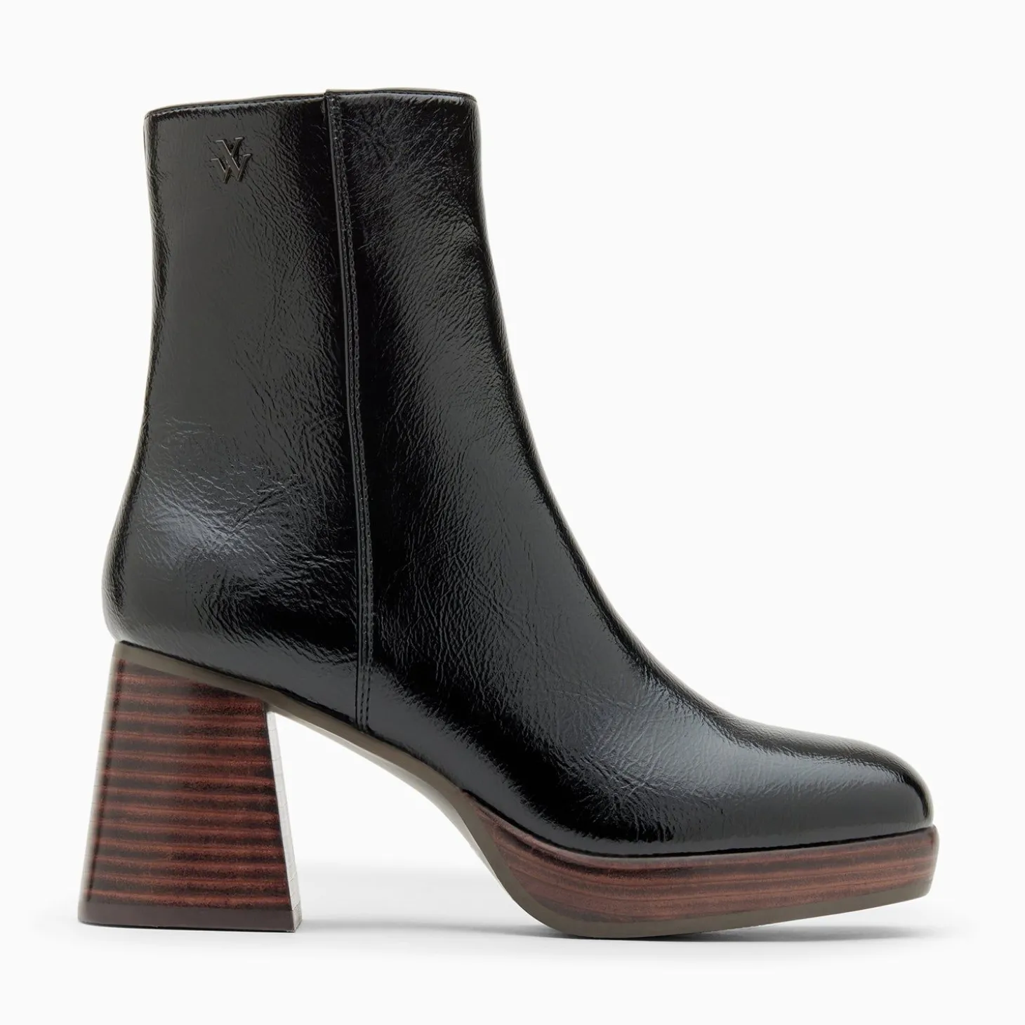 Bottines Marina Noires A Plateforme Et Talon Bois