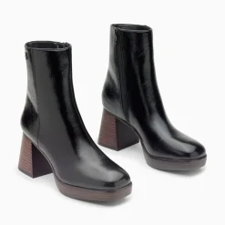 Bottines Marina Noires A Plateforme Et Talon Bois