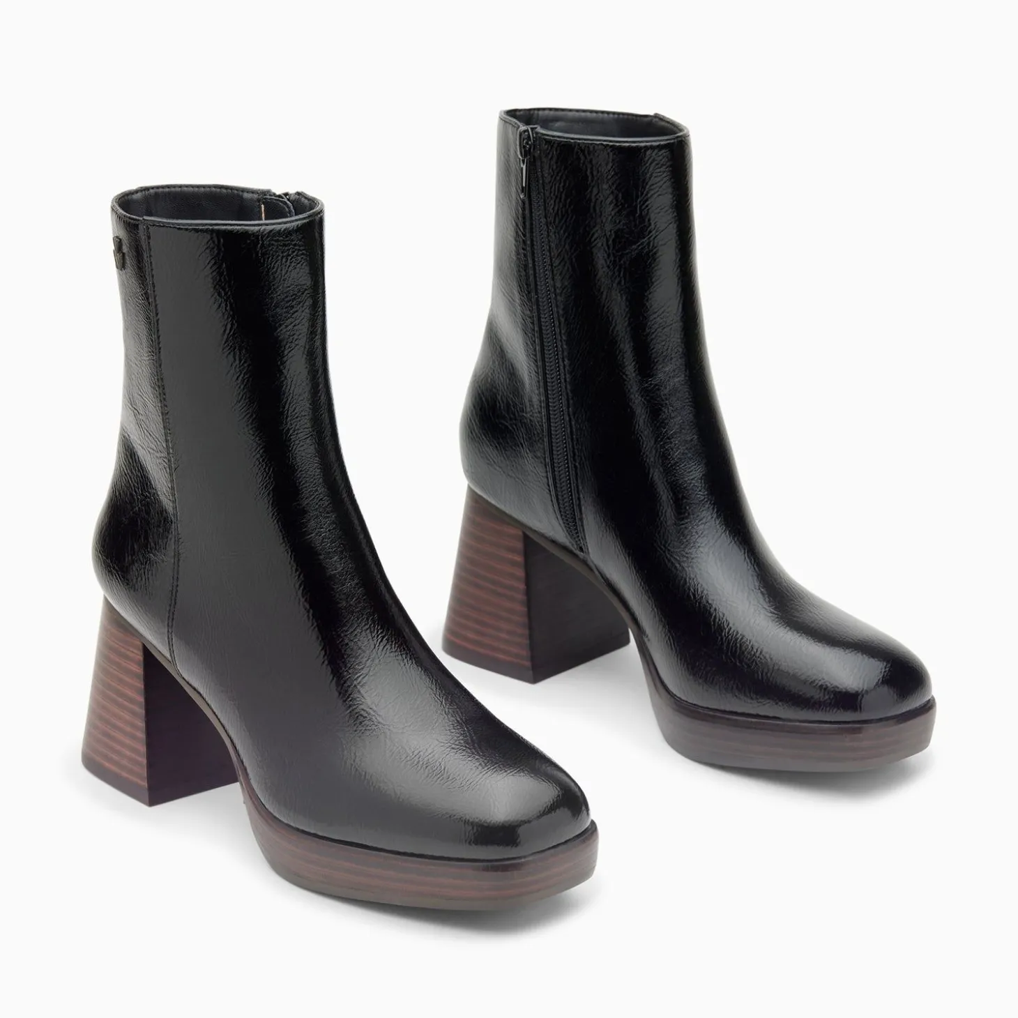 Bottines Marina Noires A Plateforme Et Talon Bois