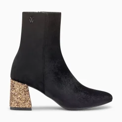 Bottines New York Noires A Talon Paillete Bronze