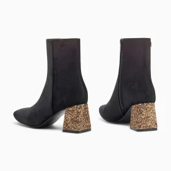 Bottines New York Noires A Talon Paillete Bronze