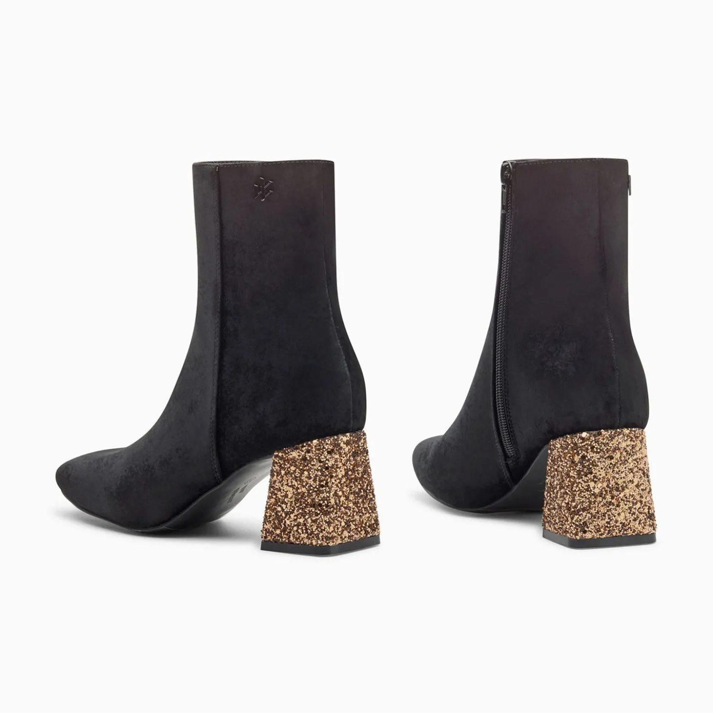 Bottines New York Noires A Talon Paillete Bronze