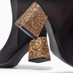 Bottines New York Noires A Talon Paillete Bronze