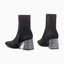 Bottines New York Noires A Talon Paillete Argent