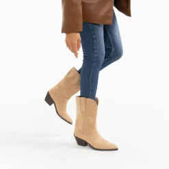 Bottines Santiags Beverly Beiges Mi-Mollet