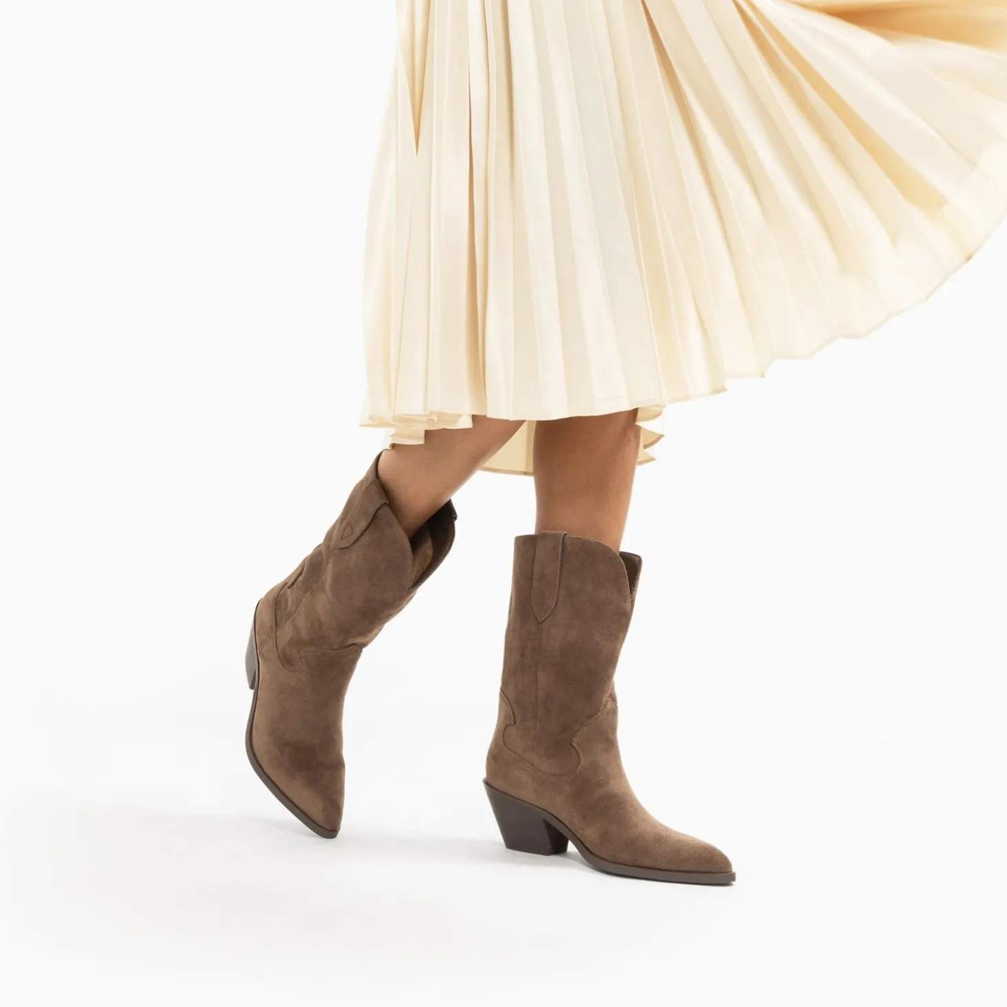 Bottines Santiags Beverly Taupe Mi-Mollet