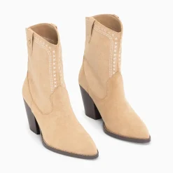 Bottines Santiags Danae Montantes Beiges A Broderies
