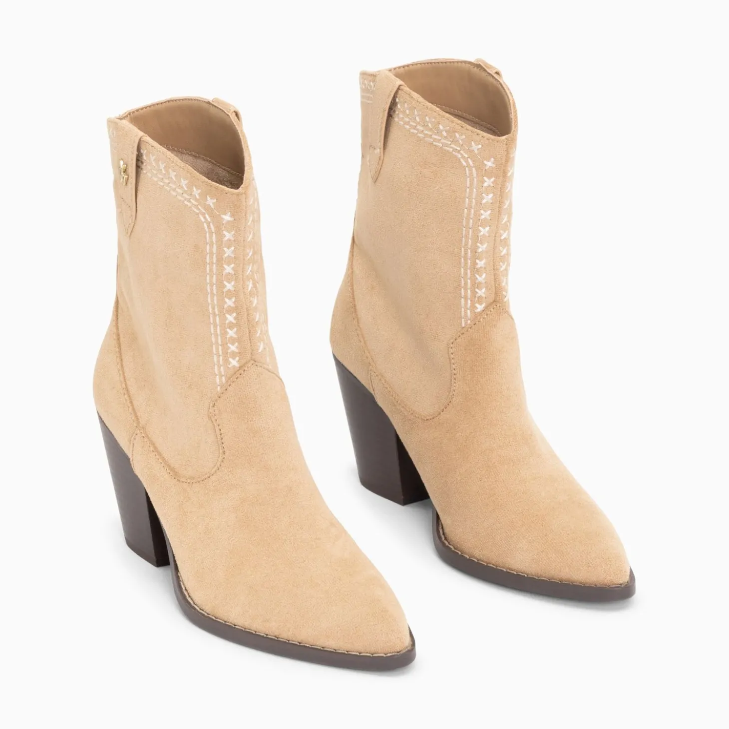 Bottines Santiags Danae Montantes Beiges A Broderies