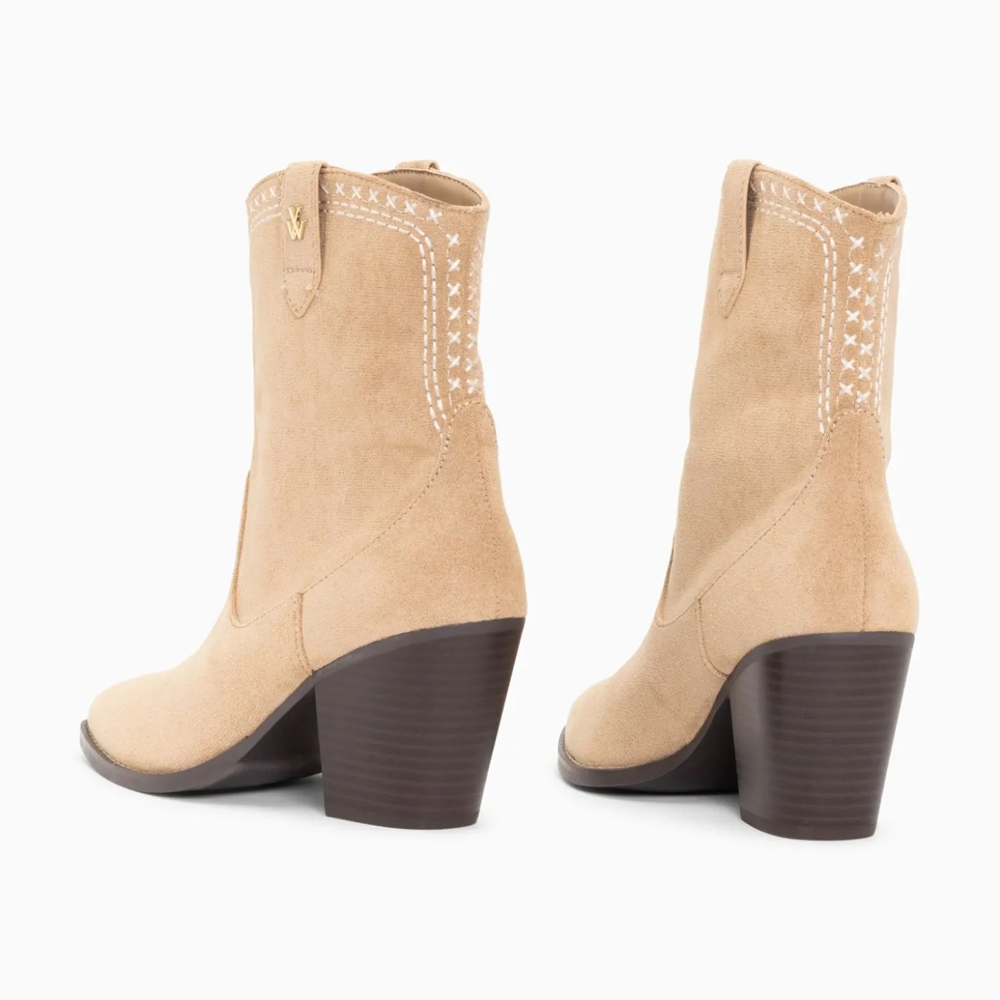 Bottines Santiags Danae Montantes Beiges A Broderies