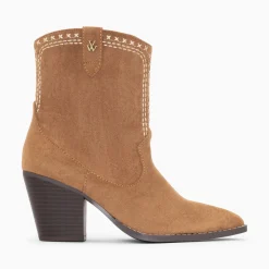Bottines Santiags Danae Montantes Camel A Broderies