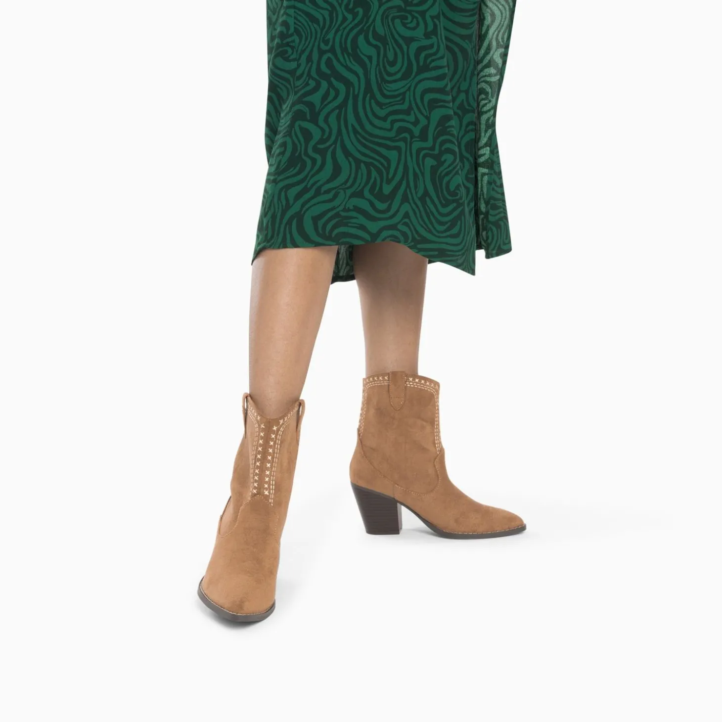 Bottines Santiags Danae Montantes Camel A Broderies