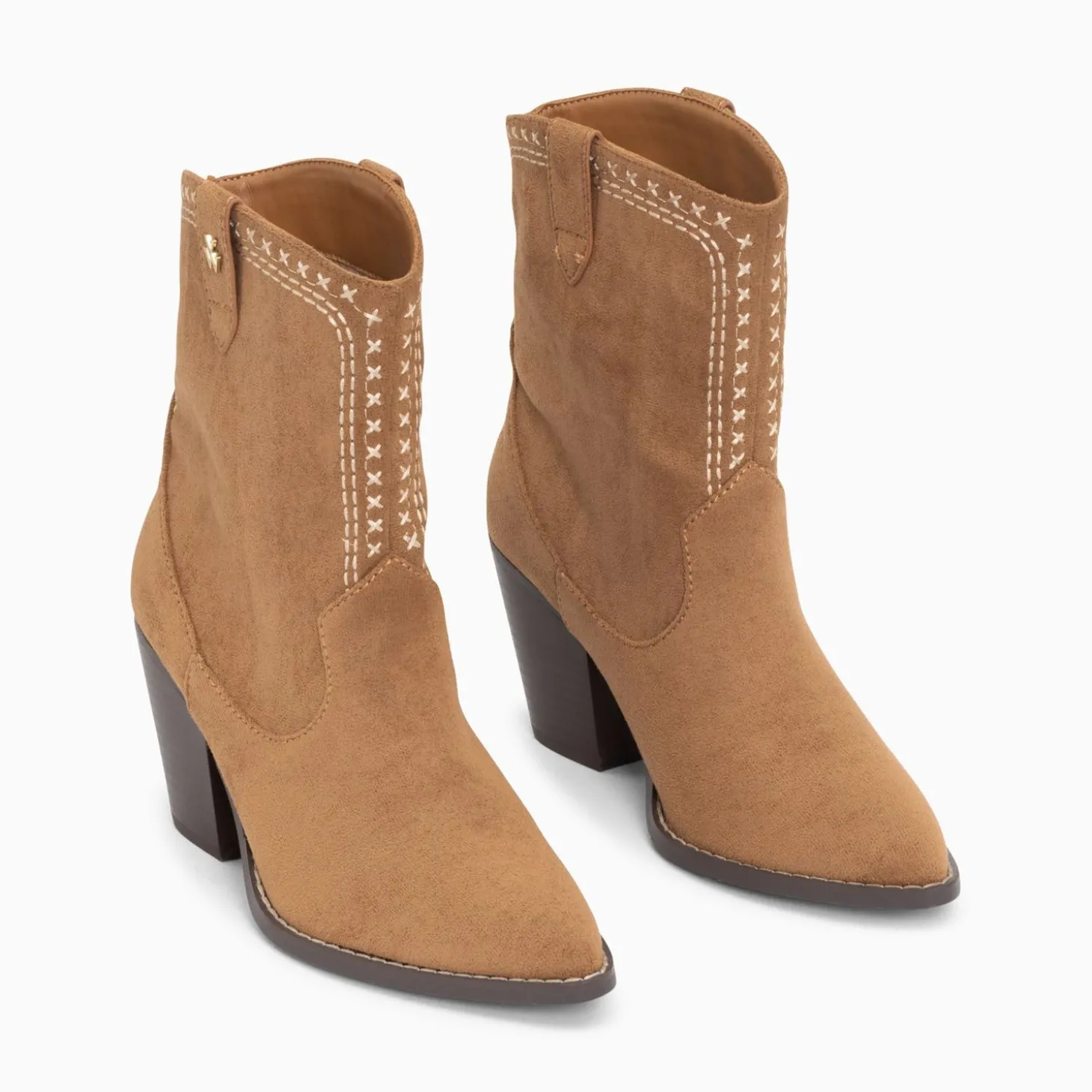 Bottines Santiags Danae Montantes Camel A Broderies