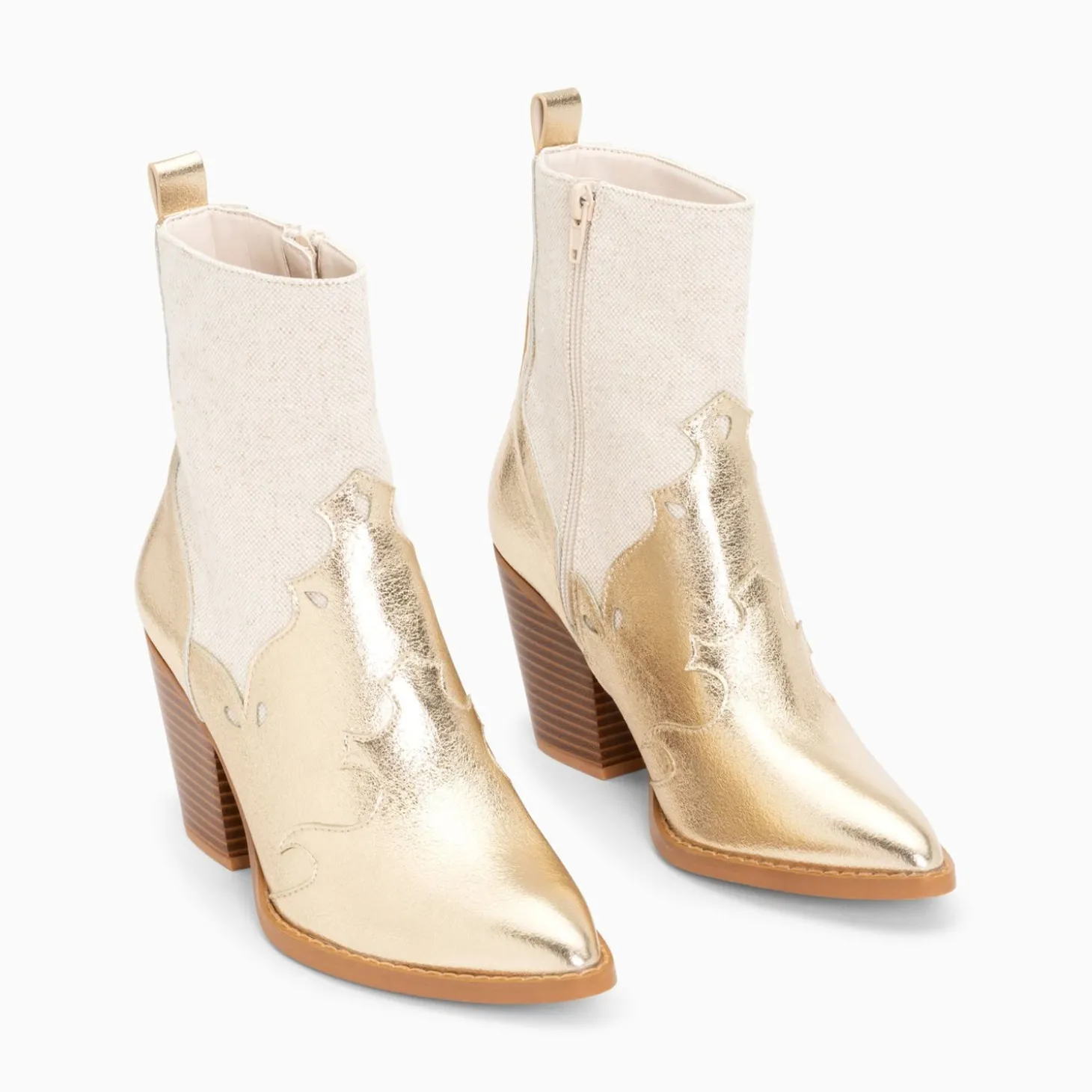 Bottines Santiags Kelsey Bi-Matiere Beige Et Or