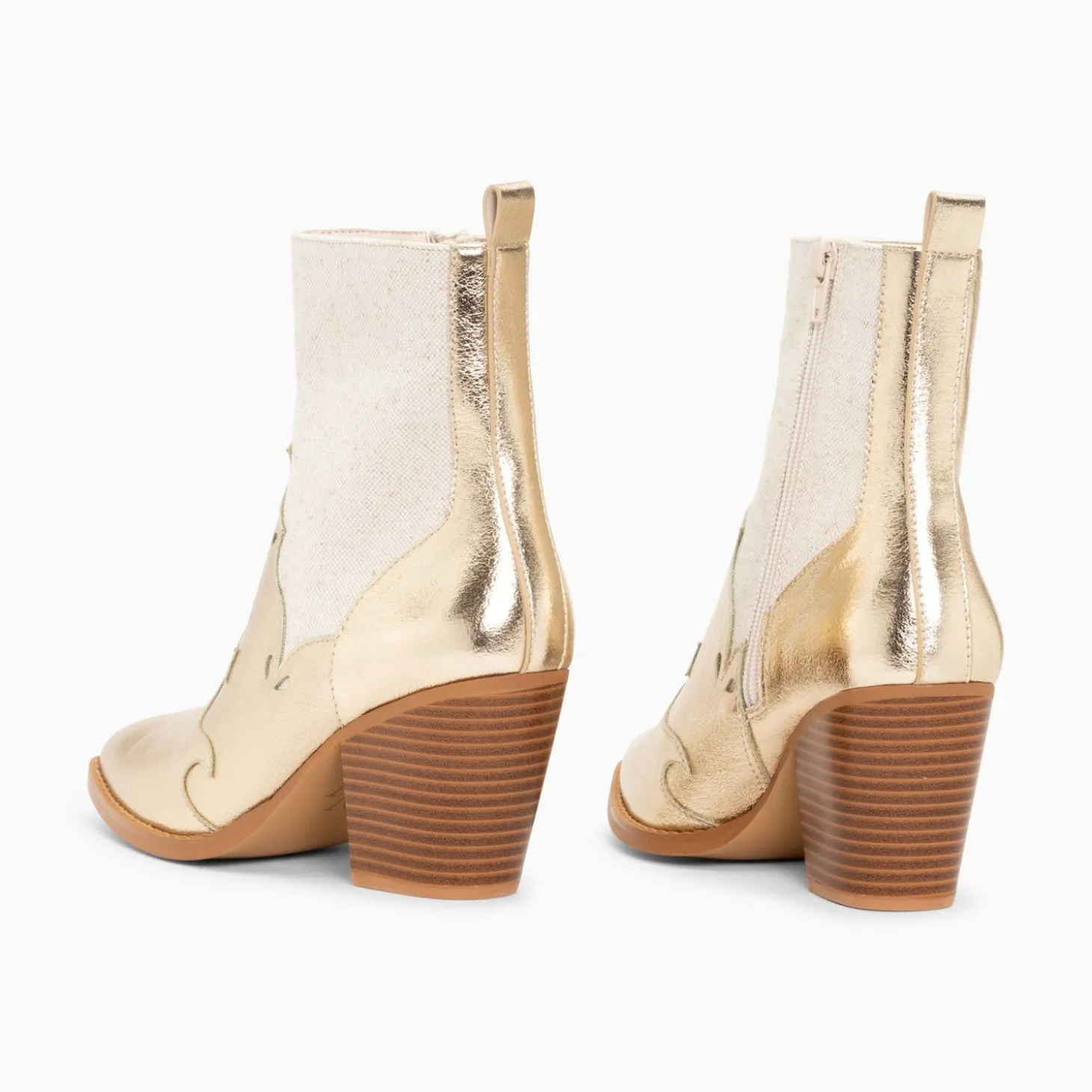 Bottines Santiags Kelsey Bi-Matiere Beige Et Or