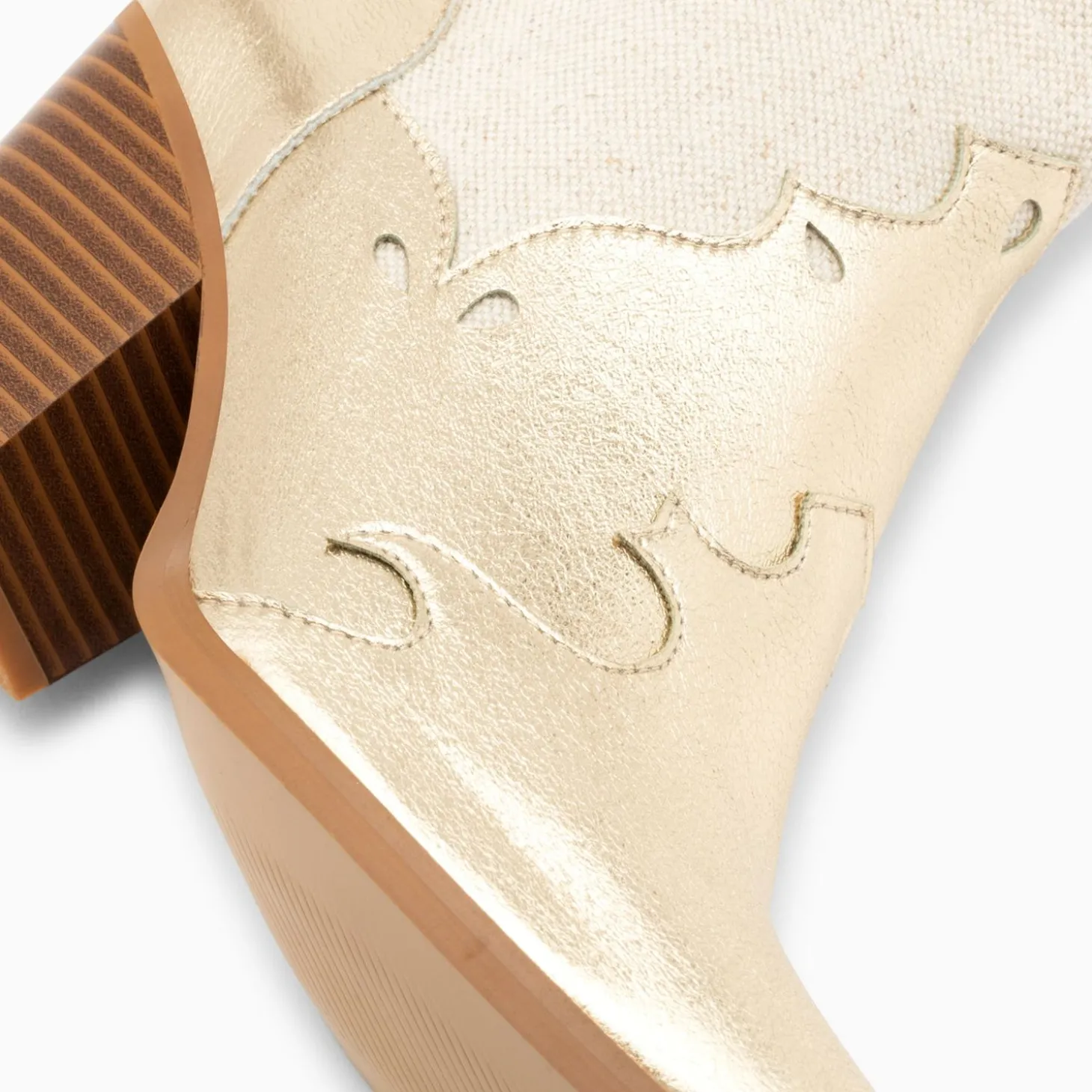 Bottines Santiags Kelsey Bi-Matiere Beige Et Or