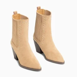 Bottines Santiags Rivoli Montantes Beiges A Clous