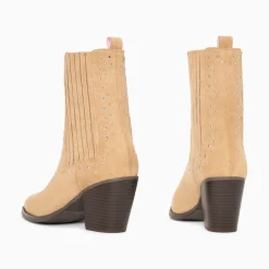 Bottines Santiags Rivoli Montantes Beiges A Clous