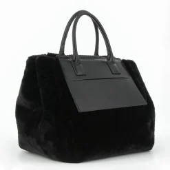 Cabas Christiane Noir En Fausse Fourrure