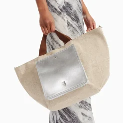 Cabas Iris Beige A Pochette Argent
