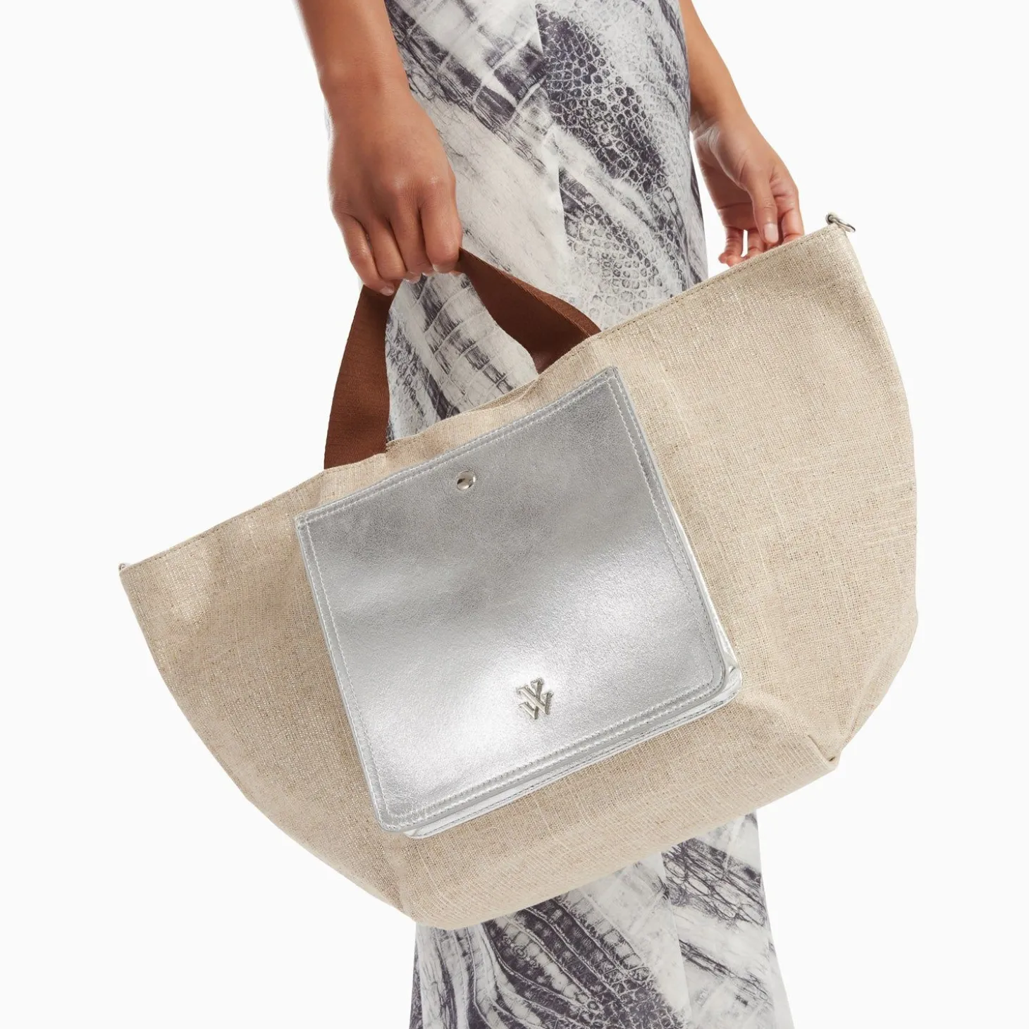 Cabas Iris Beige A Pochette Argent