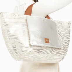 Cabas Roxanna Argent Imprime Zebre A Pochette