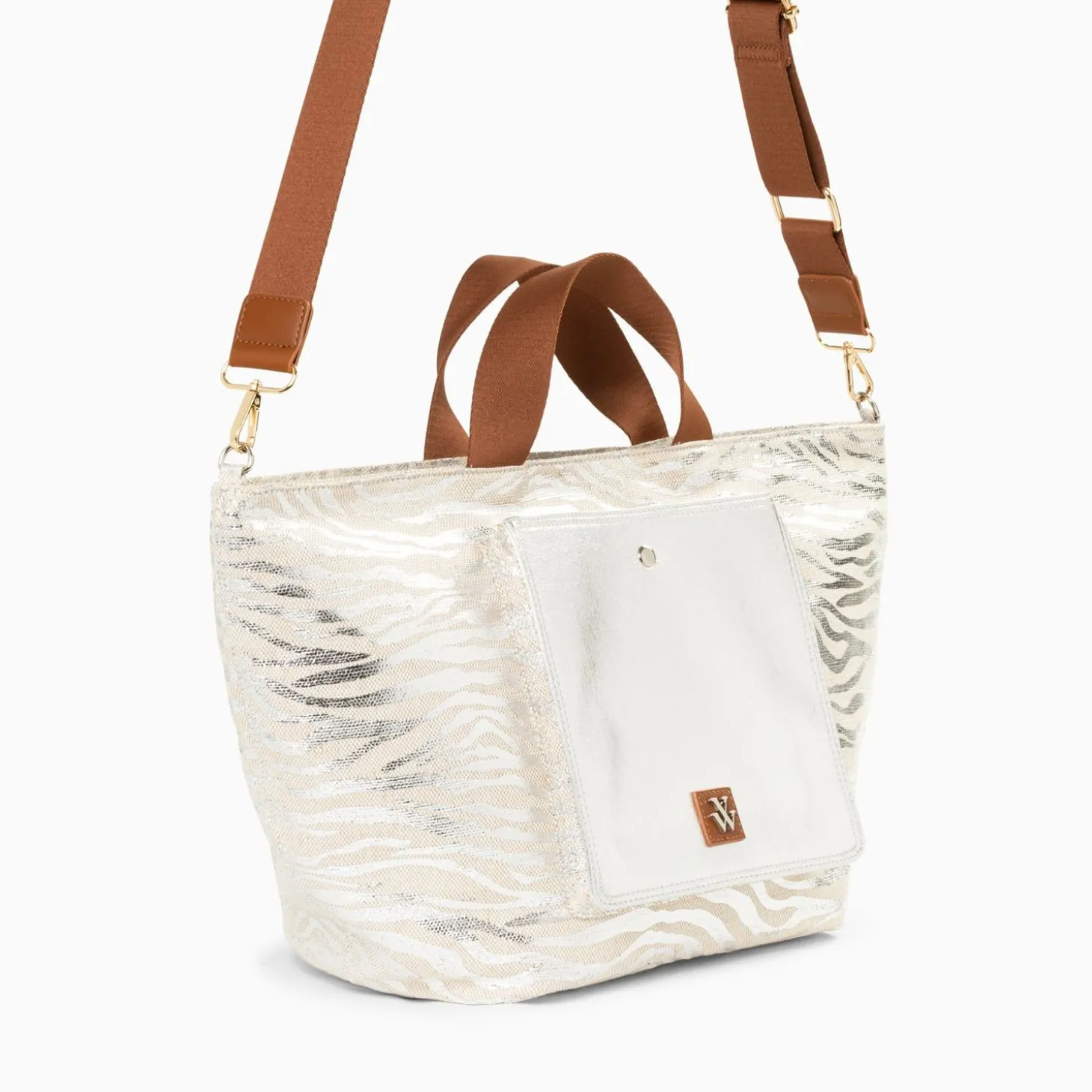 Cabas Roxanna Argent Imprime Zebre A Pochette
