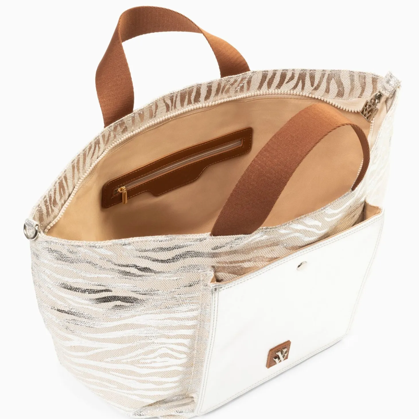 Cabas Roxanna Argent Imprime Zebre A Pochette