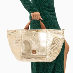 Cabas Roxanna Or Imprime Zebre A Pochette
