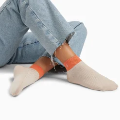 Chaussettes Courtes Lia Beige Et Orange Cotelees