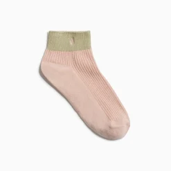 Chaussettes Courtes Lia Rose Et Kaki Cotelees