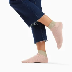 Chaussettes Courtes Lia Rose Et Kaki Cotelees