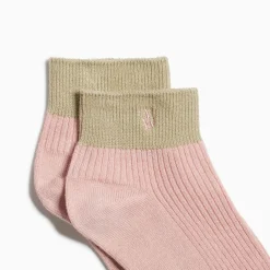 Chaussettes Courtes Lia Rose Et Kaki Cotelees