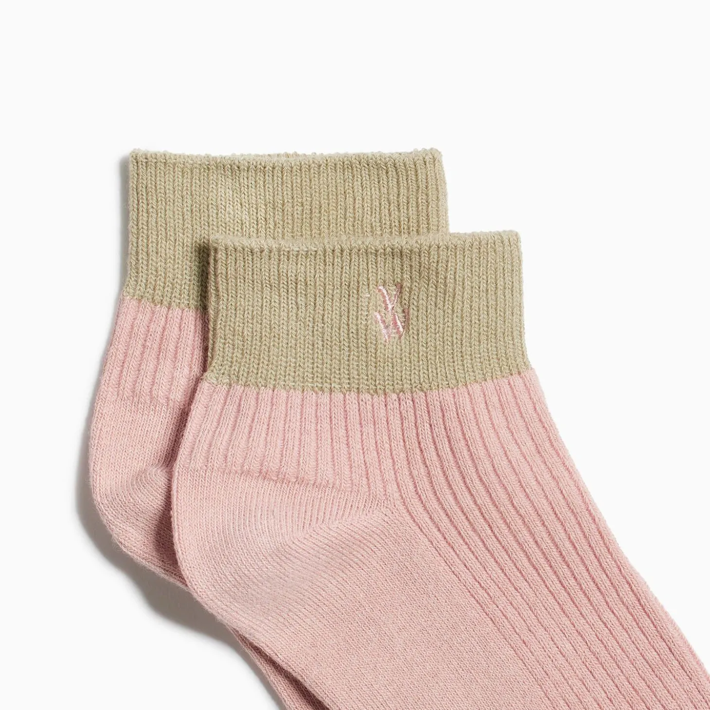 Chaussettes Courtes Lia Rose Et Kaki Cotelees