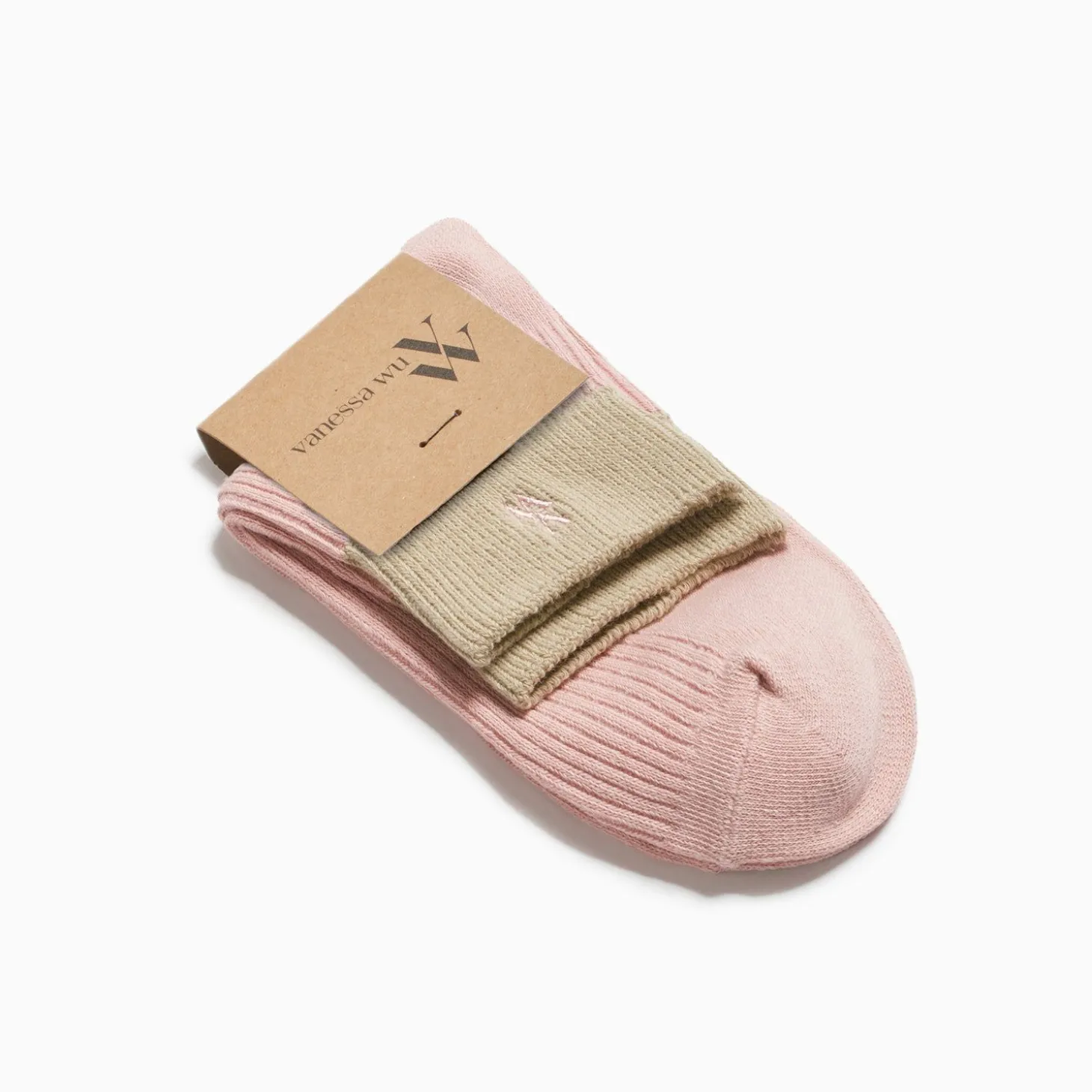 Chaussettes Courtes Lia Rose Et Kaki Cotelees
